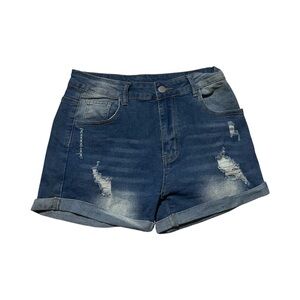 Distressed Denim Shorts Rolled Hems